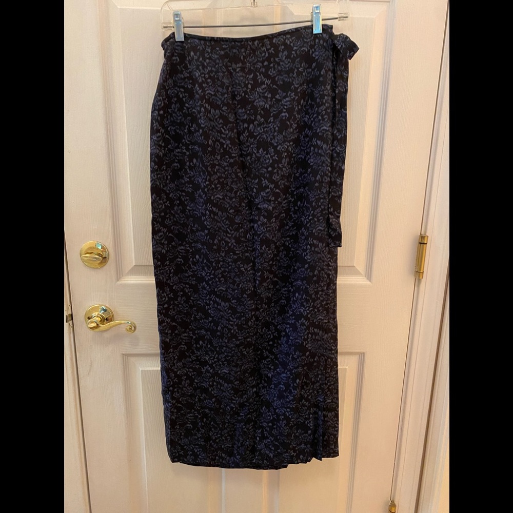 Talbots silk wrap skirt, lively indigo pattern 12